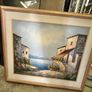 Large Framed Mediterranean Coastal Village painting. Signed Jones Image 2