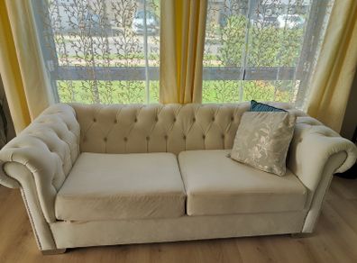 Pair of Cream Chesterfield 3 Seater Sofas E250 for Both