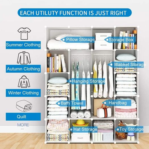 8-Cube Clothes Closet, Plastic Wardrobe with Doors & 1 Hanger, Modular Storage Organizer, Deeper Cubes for Larger Space