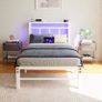 Single Bed Frame with Headboard&LED Lights,Heavy Duty Metal Platform Bed Frame Single with Charging Station, Image 10