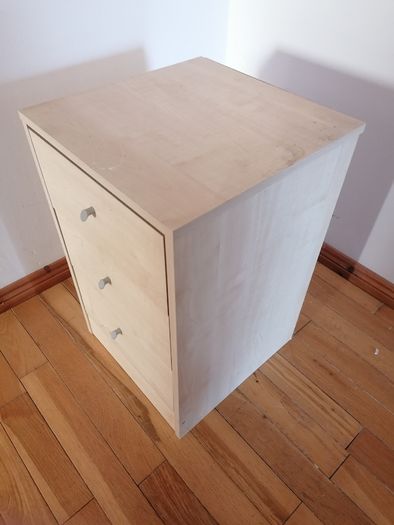 small cabinet, light color, 3 drawers