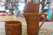 Fabulous Vintage Mid Century Portmeirion Golden Treacle Glaze Milk Jug and Sugar Bowl in the Iconic 1960s Totem Pattern Designed by Susan Williams-Ellis