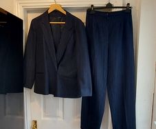 Navy pinstripe suit.