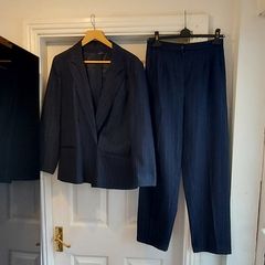 Navy pinstripe suit.
