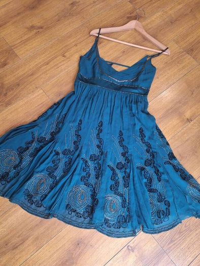 vintage y2k karen millen silk teal embellished