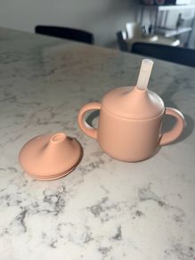 New Moonkie Silicone Baby Sippy & Straw Cup in Blush Pink