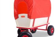 Handcart heavy duty  holds  up to 180 kg Handcart Wood up to 180 kg 4 Profile Pneumatic Tyres Hand Trolley Transport Trolley All-Round Steel Tube Frame Red Garden Trolley