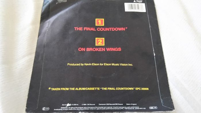 Europe Final Countdown 7" Vinyl 1986