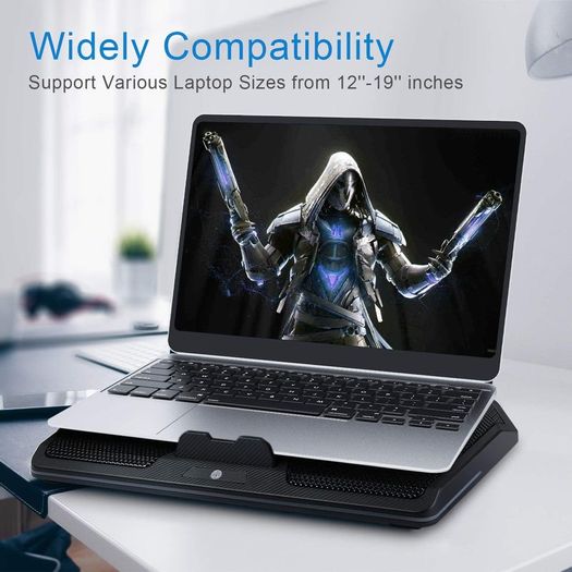 RGB Gaming Cooling Pad Quiet Laptop and Notebook Cooling Pad With 5 Fans, Touch Button and Blue LED Laptop Cooler fits 12"-19"