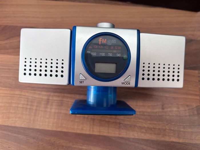 Portable FM-AM radio with blue transparent casing