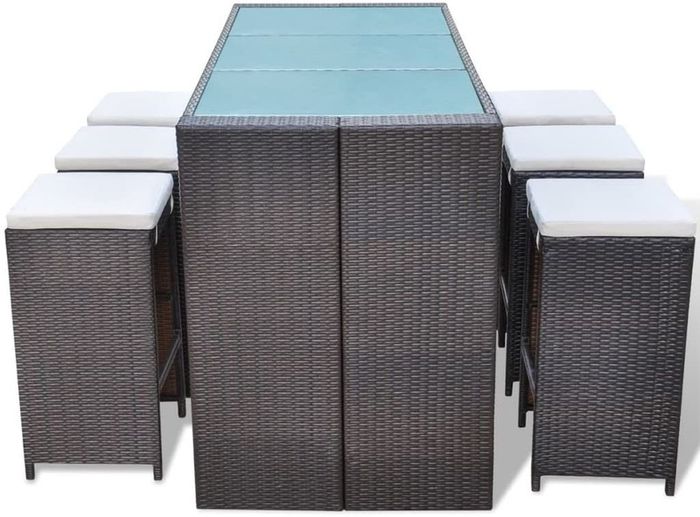 13-Piece Poly Rattan Bar Set Table and 6 Bar Stools Garden Furniture Brown / Black
