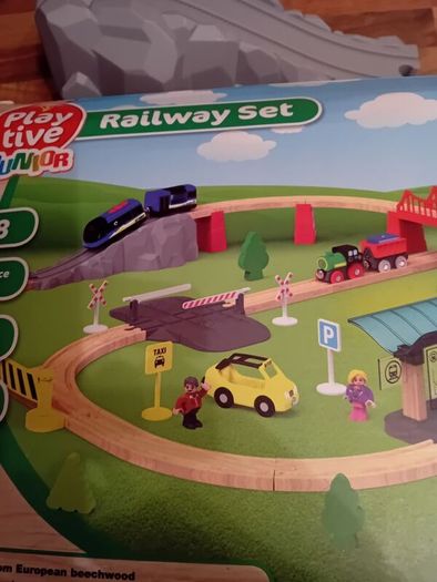 Wooden train set with figures