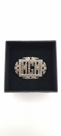 1930s Art Deco Silver Marcasite Monogram Brooch