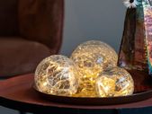 Crackle Glass Ball Lights Set 3  8,10,12 cm Globes | Decorative Indoor Table Lighting | with Warm White LED String | Battery Operated Table Lamps | Mood Fairy Light Night Lamp | Table Decor