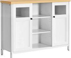 Sideboard Kitchen Cabinet with Doors Side Cabinet Glass Window 100 x 30 x 76.5 cm Cabinet for Living Room Dining Room Kitchen Hallway Office White