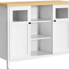 Sideboard Kitchen Cabinet with Doors Side Cabinet Glass Window 100 x 30 x 76.5 cm Cabinet for Living Room Dining Room Kitchen Hallway Office White