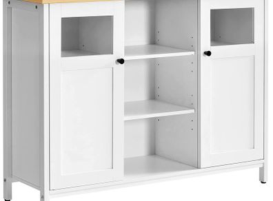 Sideboard Kitchen Cabinet with Doors Side Cabinet Glass Window 100 x 30 x 76.5 cm Cabinet for Living Room Dining Room Kitchen Hallway Office White