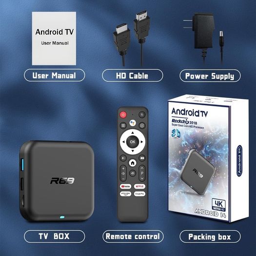 Android 14 TV Box 2GB RAM 32GB ROM RK3518 Quad Core Smart TV Box 4K WiFi Bluetooth 5.0 USB 3.0 H.265