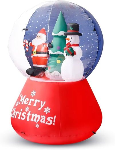 Inflatable Christmas Snow Globe - Outdoor/Indoor Bright LED Light Up Porch Decoration - Built in Air Compressor - Pegs Included for Garden Use 150cm