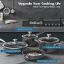 Stainless Steel Pots and Pans Set, 7-Piece Induction Hob Pan Set with Stay Cool Handles, Nonstick Saucepan Set Cooking Pans Set with Glass Lids, Black Granite Kitchen Cookware Set, PFOS & PFOA Free Image 7