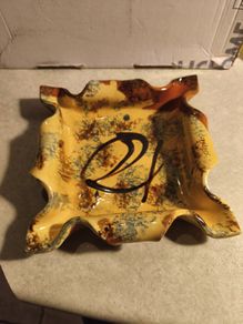 CARCO Painted ceramic Unique piece of pottery could be trickelt dish or ashtray or hinging dish.