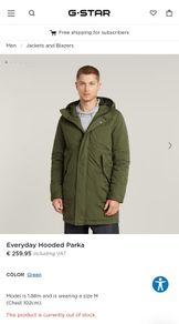 G-Star Hooded Parka Jacket BNWT - Size Medium