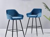 Set of two Bar Stool, Counter Stool, Bistro Stool, Set of 2, Velvet Padded Bar Chairs with Armrest, Fashionable Stool with Black Metal Legs for Kitchen, Bistro and Counter (Teal, 2)