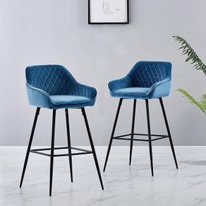 Set of two Bar Stool, Counter Stool, Bistro Stool, Set of 2, Velvet Padded Bar Chairs with Armrest, Fashionable Stool with Black Metal Legs for Kitchen, Bistro and Counter (Teal, 2)