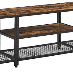 TV Shelf, Lowboard for TVs up to 65 Inches, TV Stand with 3 Levels, Open Storage Rack, Industrial Design, for Living Room, Vintage Brown/Black