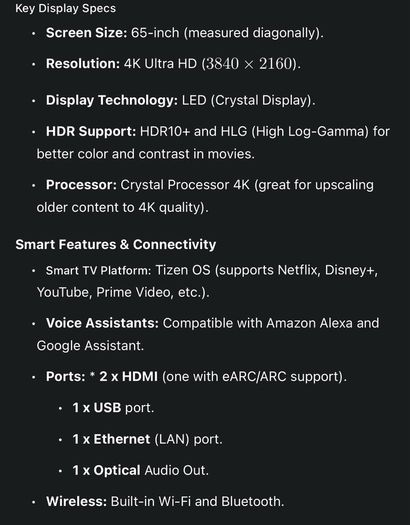 Samsung 4k uhd 65 inch TV