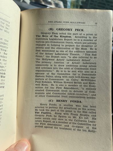 Very Rare Irish Pamphlet Red Stars Over Hollywood highlighting the perceived Communist propogada in the Hollywood movies in the post World War 2 era.