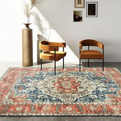 Washable Rugs Living Room Non Slip Area Rugs for Bedroom Machine Washable Rug Soft Short Pile Large Living Room Rug Vintage Oriental Boho Rug Non Shedding Dense Rugs 80x150cm Orange MULTIPLE COLOURS/SIZES AVAILABLE (FREE POSTAGE)