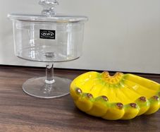Title: Kitchen Glassware & Ceramics Set Watra Pedestal Glass Bonbon Dish & Banana Bowl