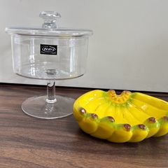 Title: Kitchen Glassware & Ceramics Set Watra Pedestal Glass Bonbon Dish & Banana Bowl