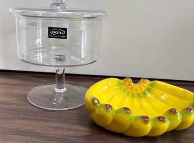 Title: Kitchen Glassware & Ceramics Set Watra Pedestal Glass Bonbon Dish & Banana Bowl