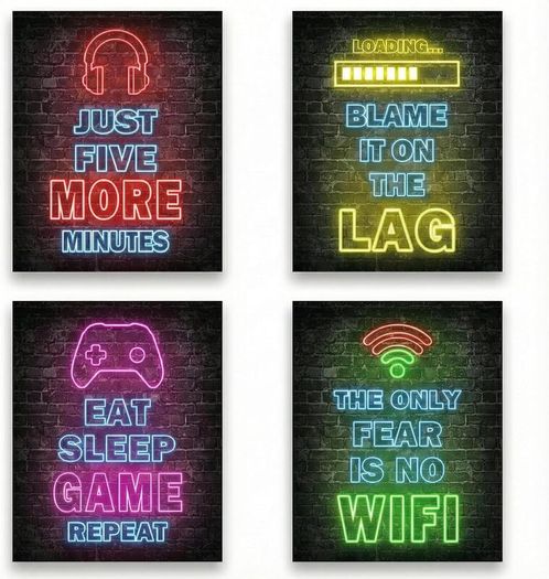 Gaming Posters Set of 4, Gaming Wallpaper Canvas Prints, Wall Art for Kids Bedroom, Unframed 8x10 Inch Gaming Room Accessories for Teen Bedroom, Gamer Wall Decor & Posters for Boys Playroom