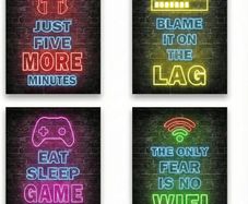 Gaming Posters Set of 4, Gaming Wallpaper Canvas Prints, Wall Art for Kids Bedroom, Unframed 8x10 Inch Gaming Room Accessories for Teen Bedroom, Gamer Wall Decor & Posters for Boys Playroom