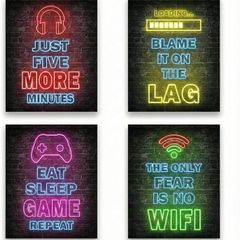 Gaming Posters Set of 4, Gaming Wallpaper Canvas Prints, Wall Art for Kids Bedroom, Unframed 8x10 Inch Gaming Room Accessories for Teen Bedroom, Gamer Wall Decor & Posters for Boys Playroom
