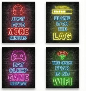 Gaming Posters Set of 4, Gaming Wallpaper Canvas Prints, Wall Art for Kids Bedroom, Unframed 8x10 Inch Gaming Room Accessories for Teen Bedroom, Gamer Wall Decor & Posters for Boys Playroom