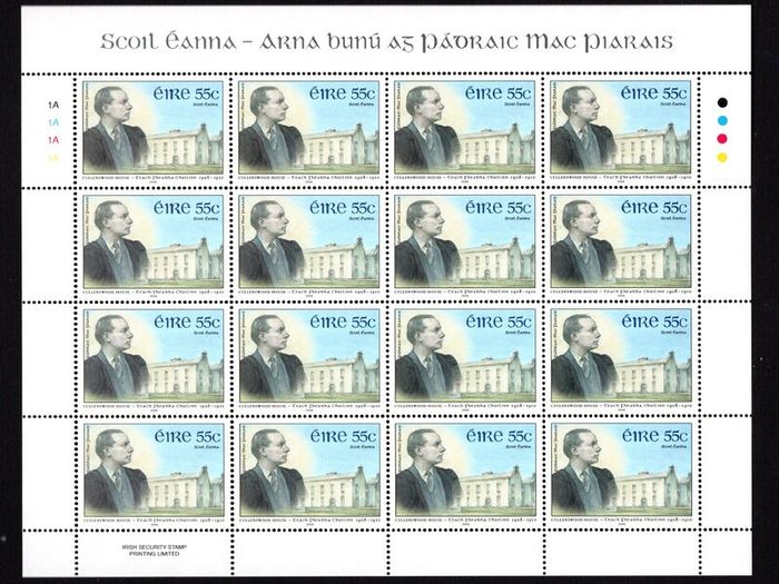 2008 Ireland Centenary of the Opening of Scoil Eanna by Padraig Pearse Commemorative Stamps Sheetlet Plate 1A1A1A1A Mint Never Hinged (MNH)