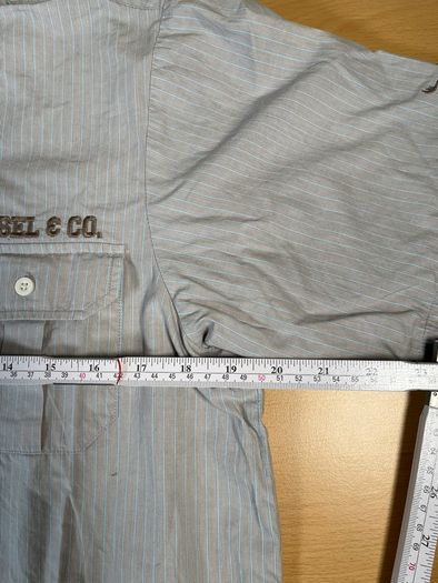 Diesel Embroidered Short Sleeve Button Up Shirt - Mens Sz M - Blue Grey Stripe