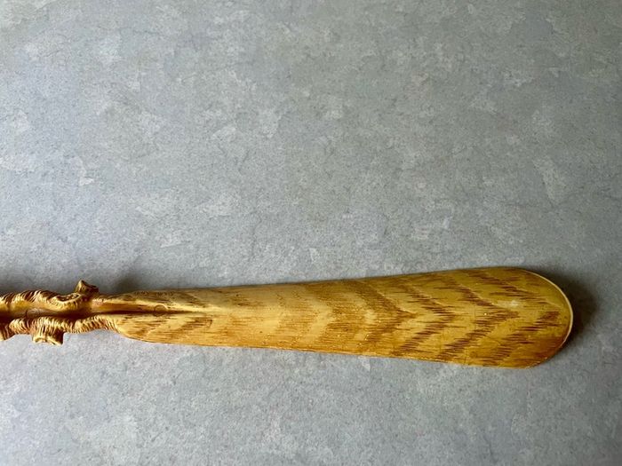 Vintage 1970s Repro Hand Carved Shoehorn with Elephant Motif Handle in sturdy Resin