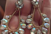 Gorgeous AB Dangle Aurora Borealis Iridescent Crystal Gold Chandelier Earrings.