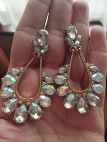 Gorgeous AB Dangle Aurora Borealis Iridescent Crystal Gold Chandelier Earrings.