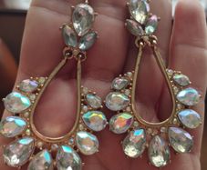 Gorgeous AB Dangle Aurora Borealis Iridescent Crystal Gold Chandelier Earrings.