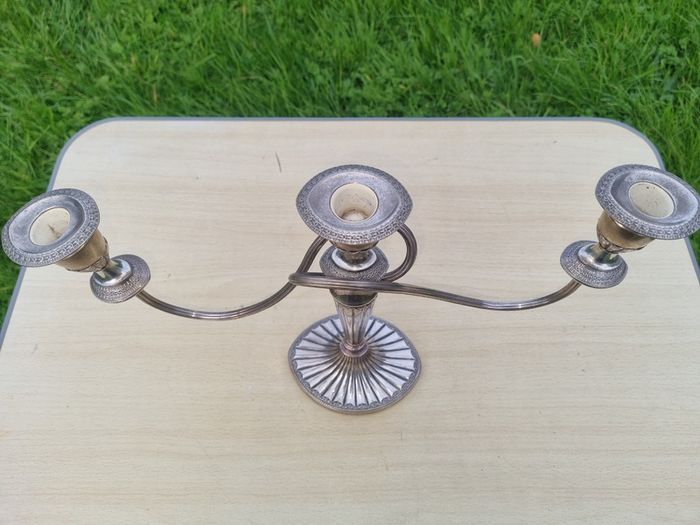 Silver-plated, three-armed candelabra