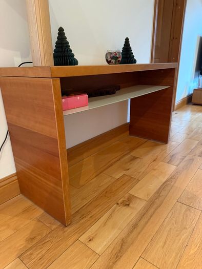 Contemporary Hall / Console Table  Solid Wood & Glass Shelf