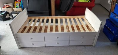 White Single Bed w/ Drawers