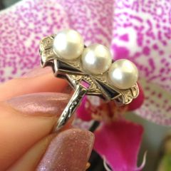 Antique Art Deco 14 Carat White Gold Akoyia Pearl Ring