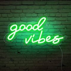 NEW SALE | Good Vibes Neon Sign,Neon Light Powered by USB with Switch, Green Led Neon Light Sign for Bedroom,Wall Decor,Game Room,Party, Bar Decor